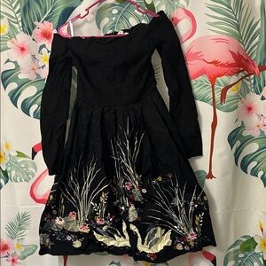 Elegant Black Floral Off-Shoulder Dress
